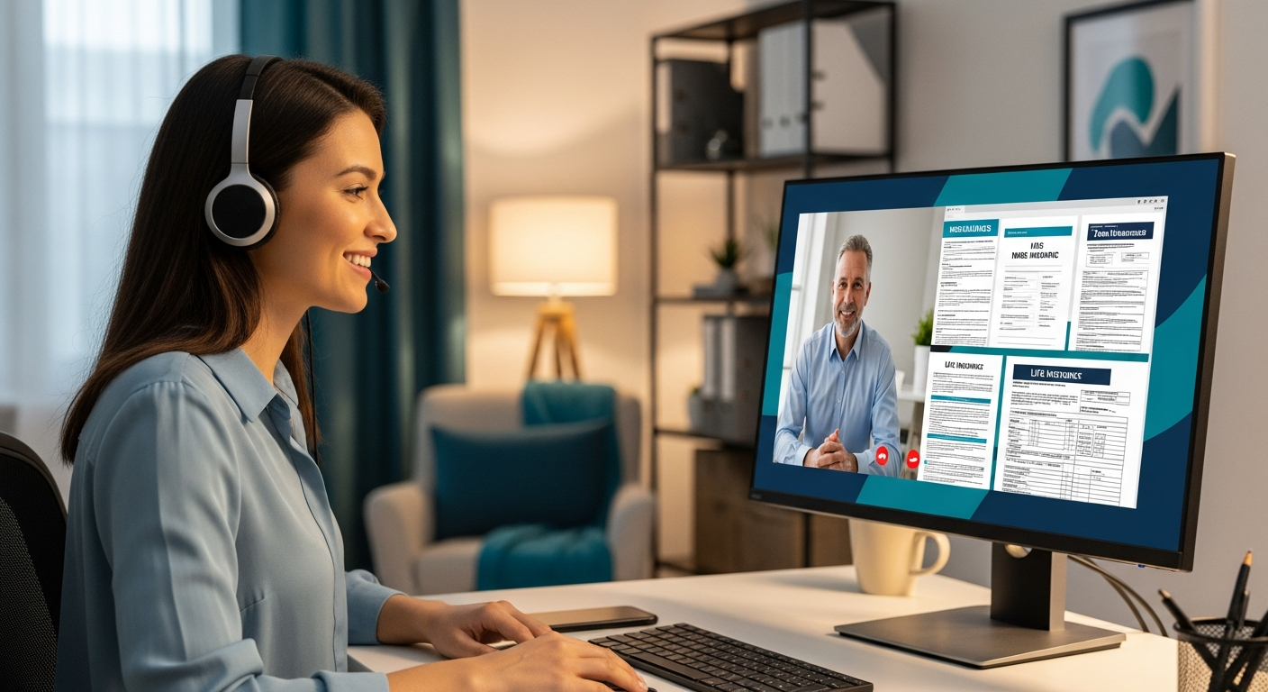Virtual assistant helping an insurance agent via video call