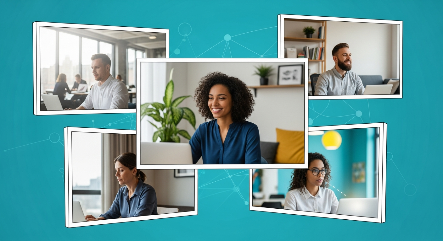 Diverse virtual team connected across multiple locations