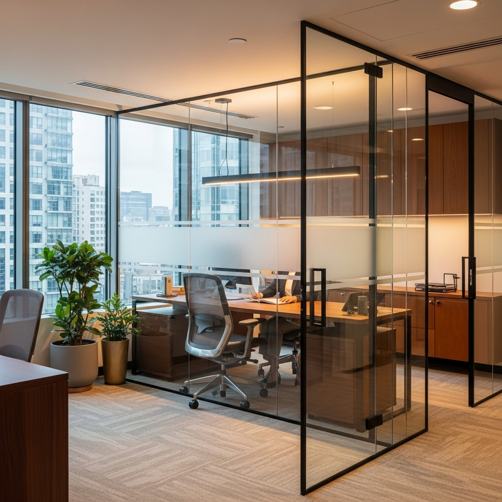 Modern private office with city view