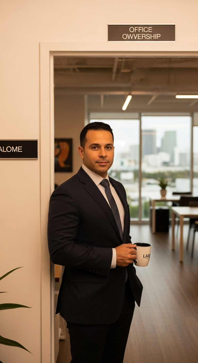 Professional at private office doorway