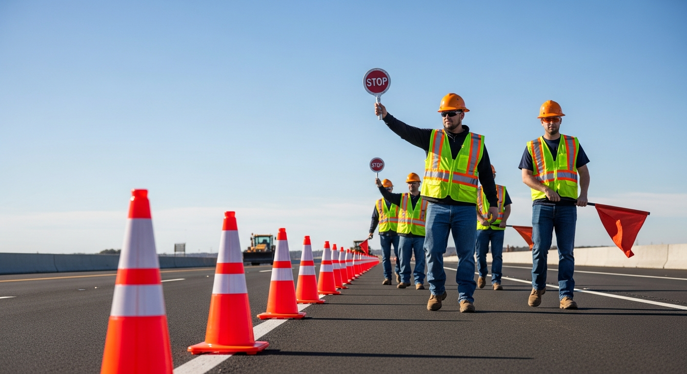 Traffic Management crew on a highway construction site