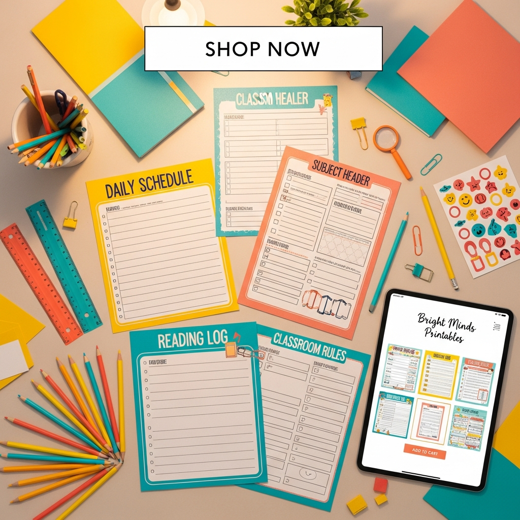 Colorful educational printables flat lay