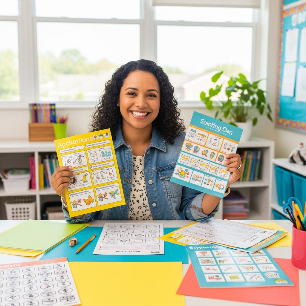 Teacher with educational activity packets