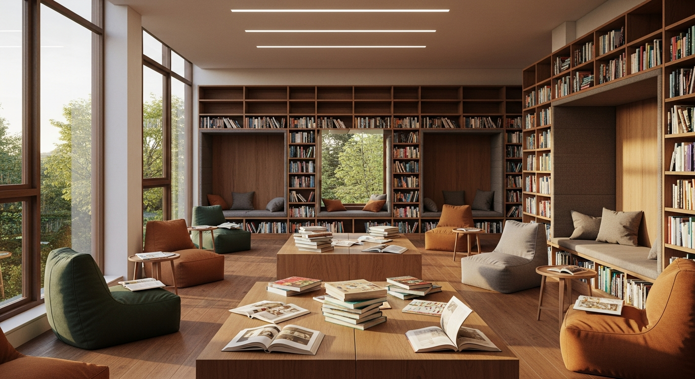 Warm school library interior