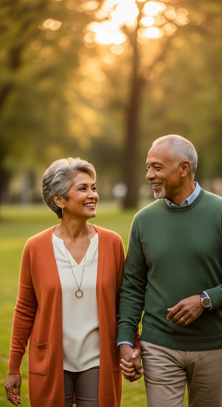 Senior couple walking together