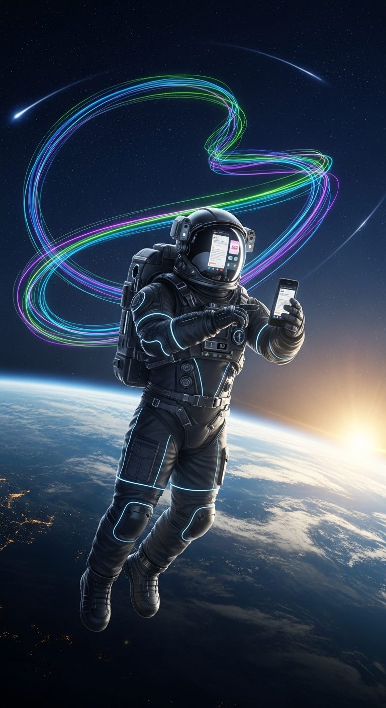 Space astronaut with phone - Stories ad