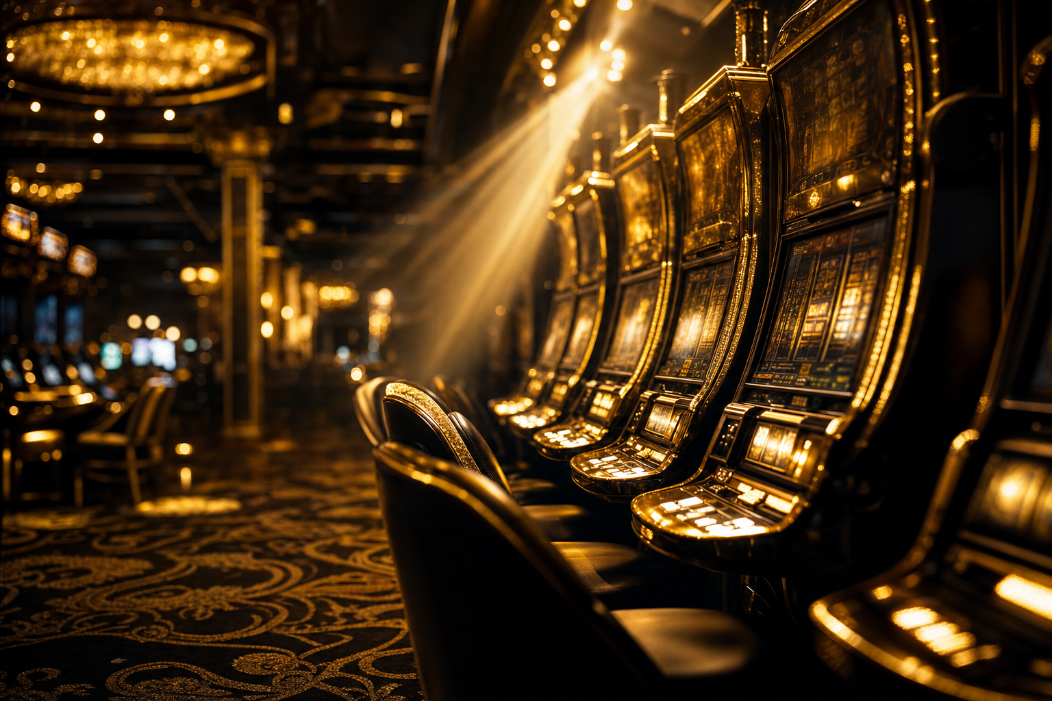 Casino floor with dramatic gold lighting
