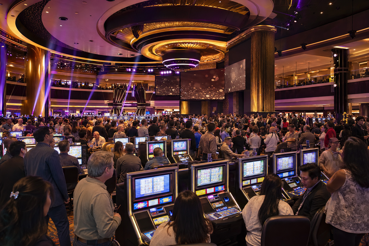 Slot tournament event with excited crowd