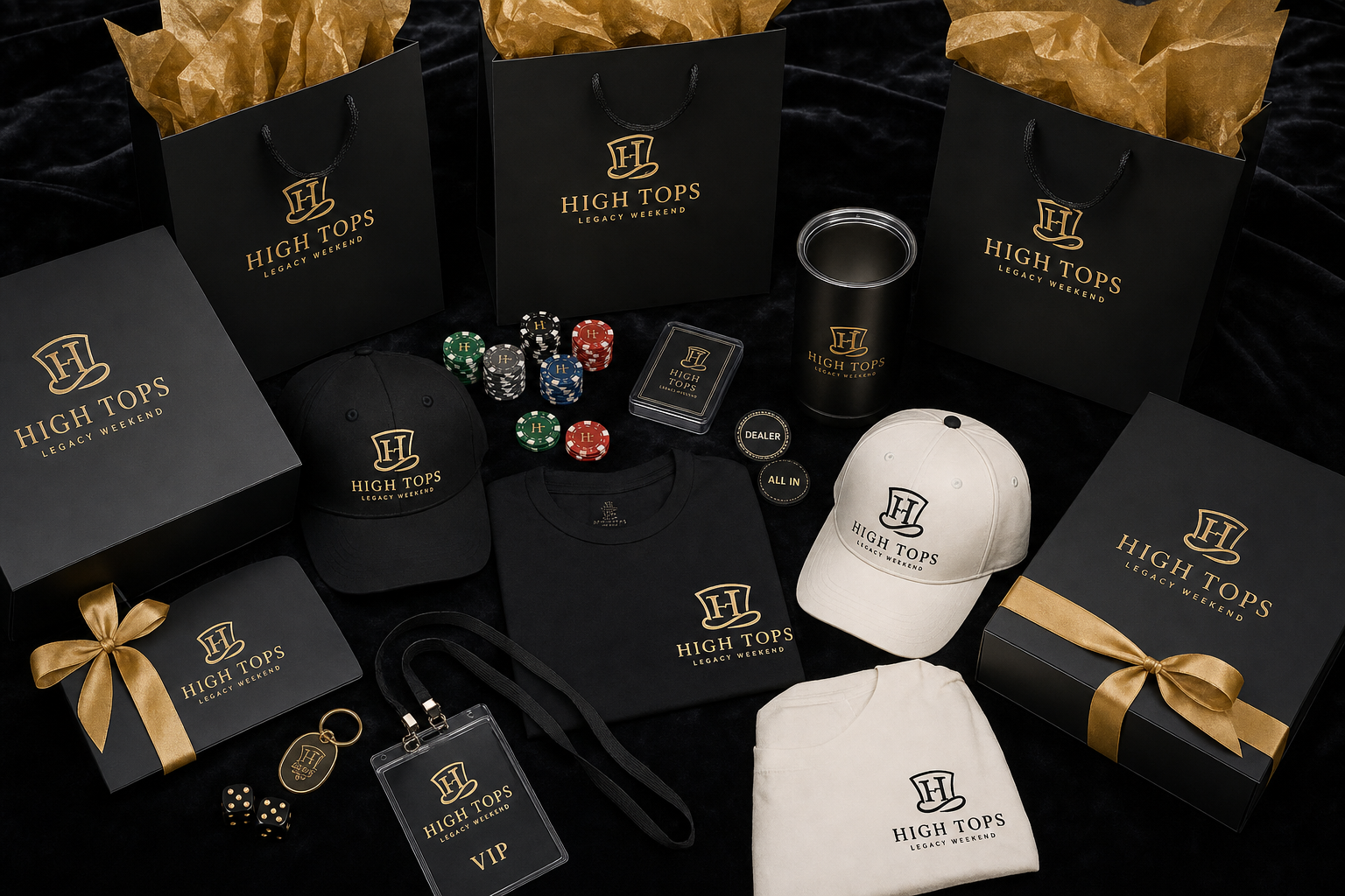 Premium merchandise and VIP swag display