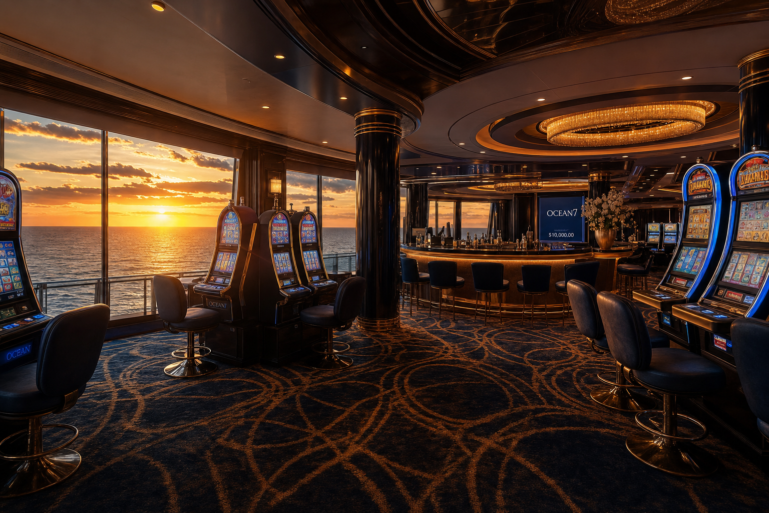 Cruise ship casino at sunset