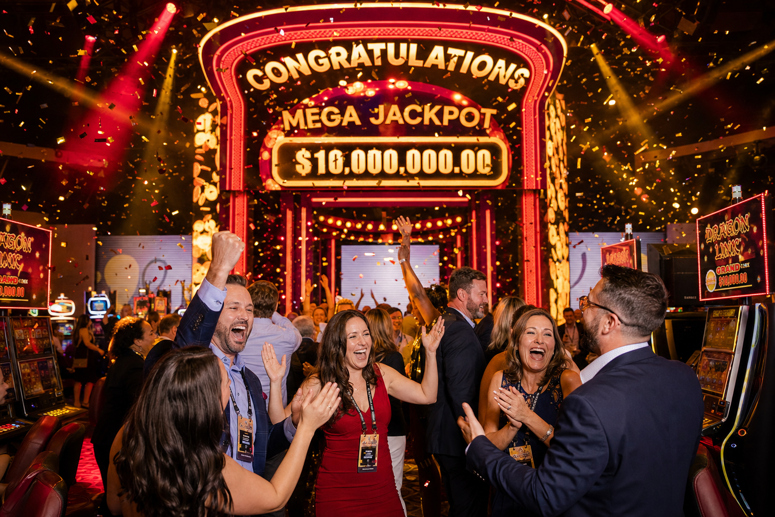 VIP slot tournament event with excited crowd