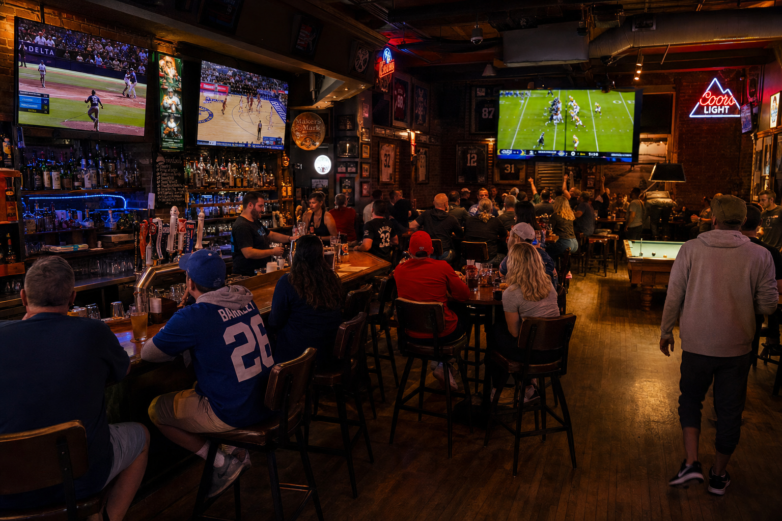 Ugly Dog Sports Cafe interior with TVs and warm atmosphere