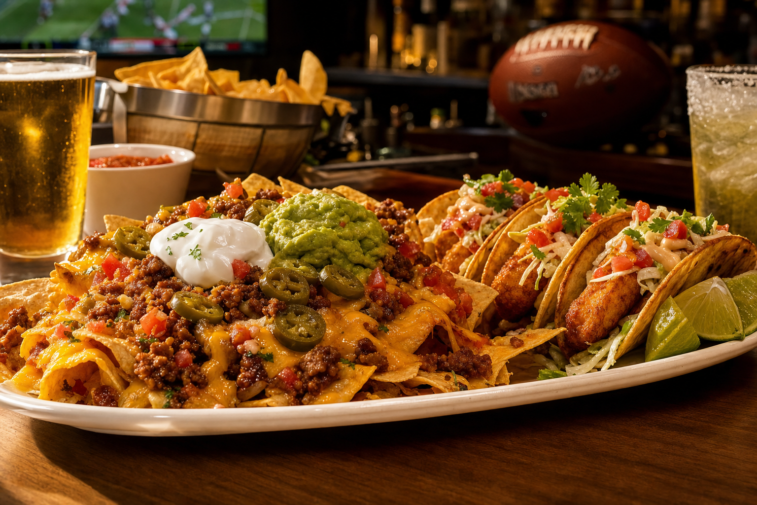 Loaded nachos and tacos