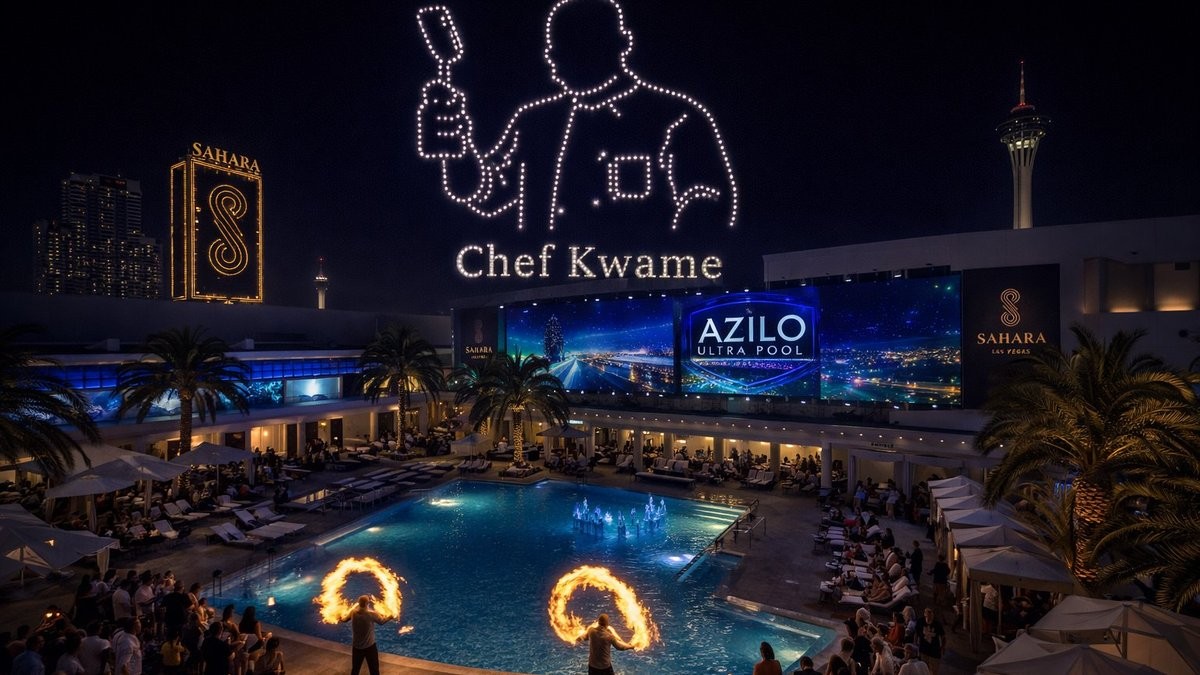 Drone formation creating culinary art in the sky