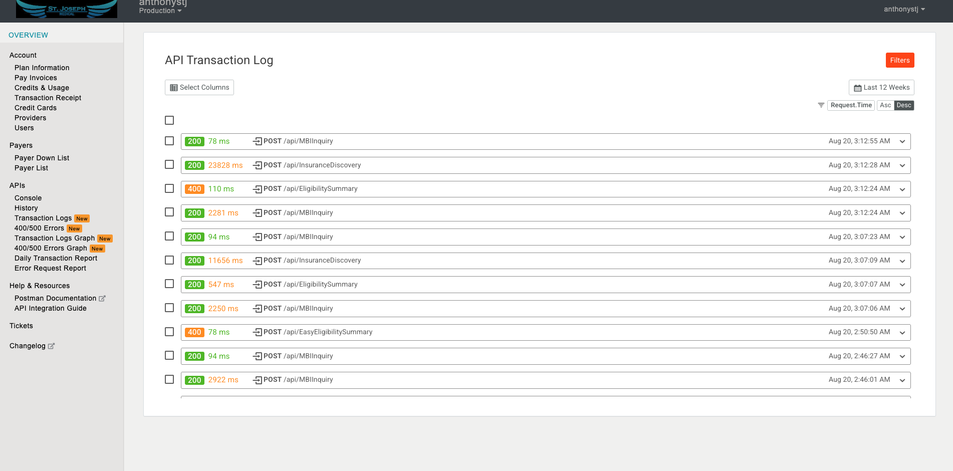 API Transaction Log