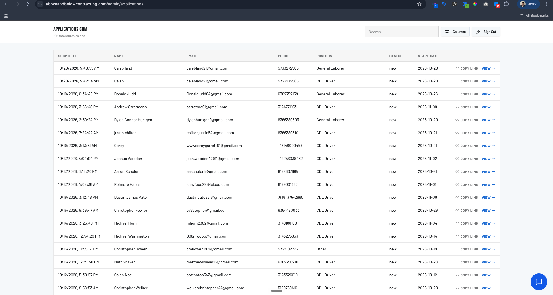 Contracting Applications CRM