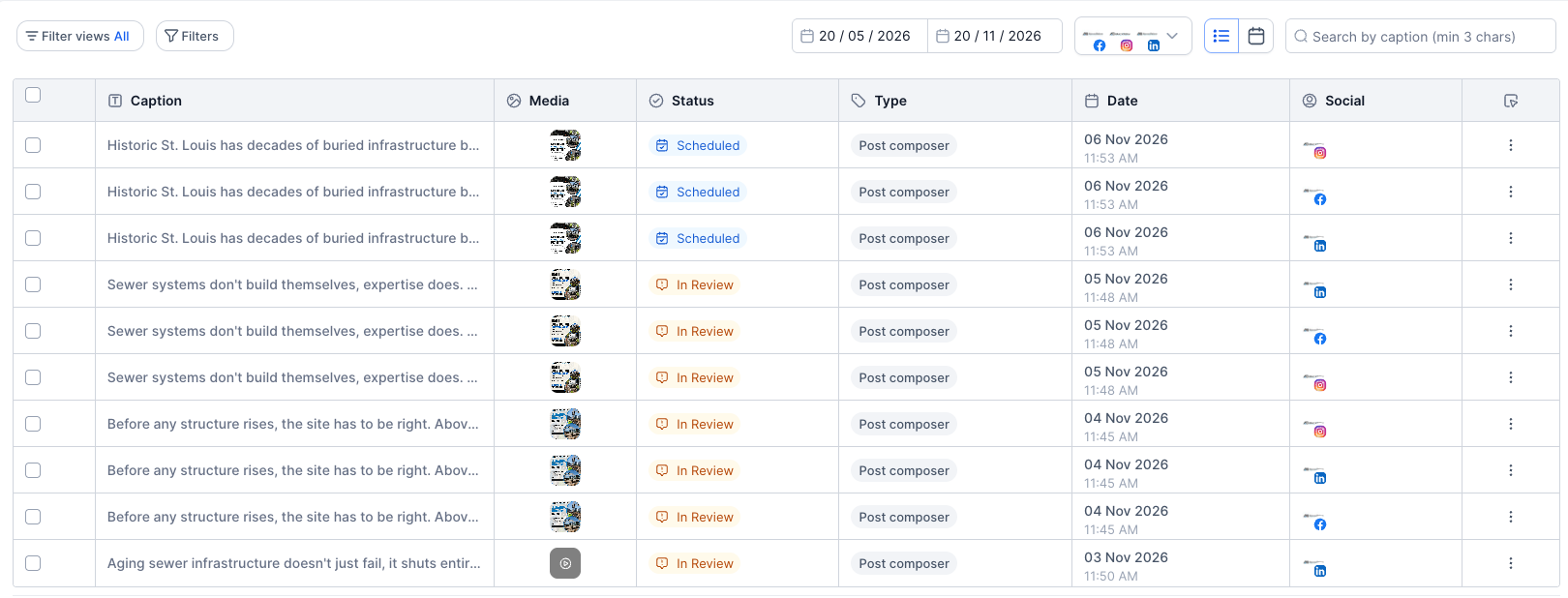 Contracting Social Media Calendar