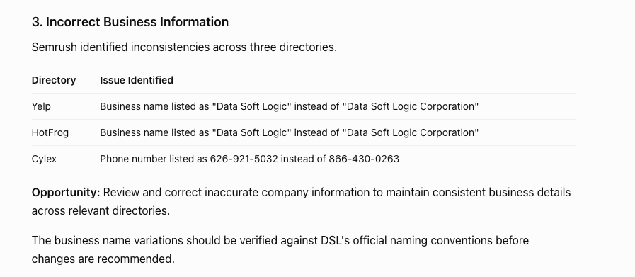 Semrush listing scan screenshot 3
