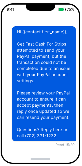 PayPal Error Message SMS