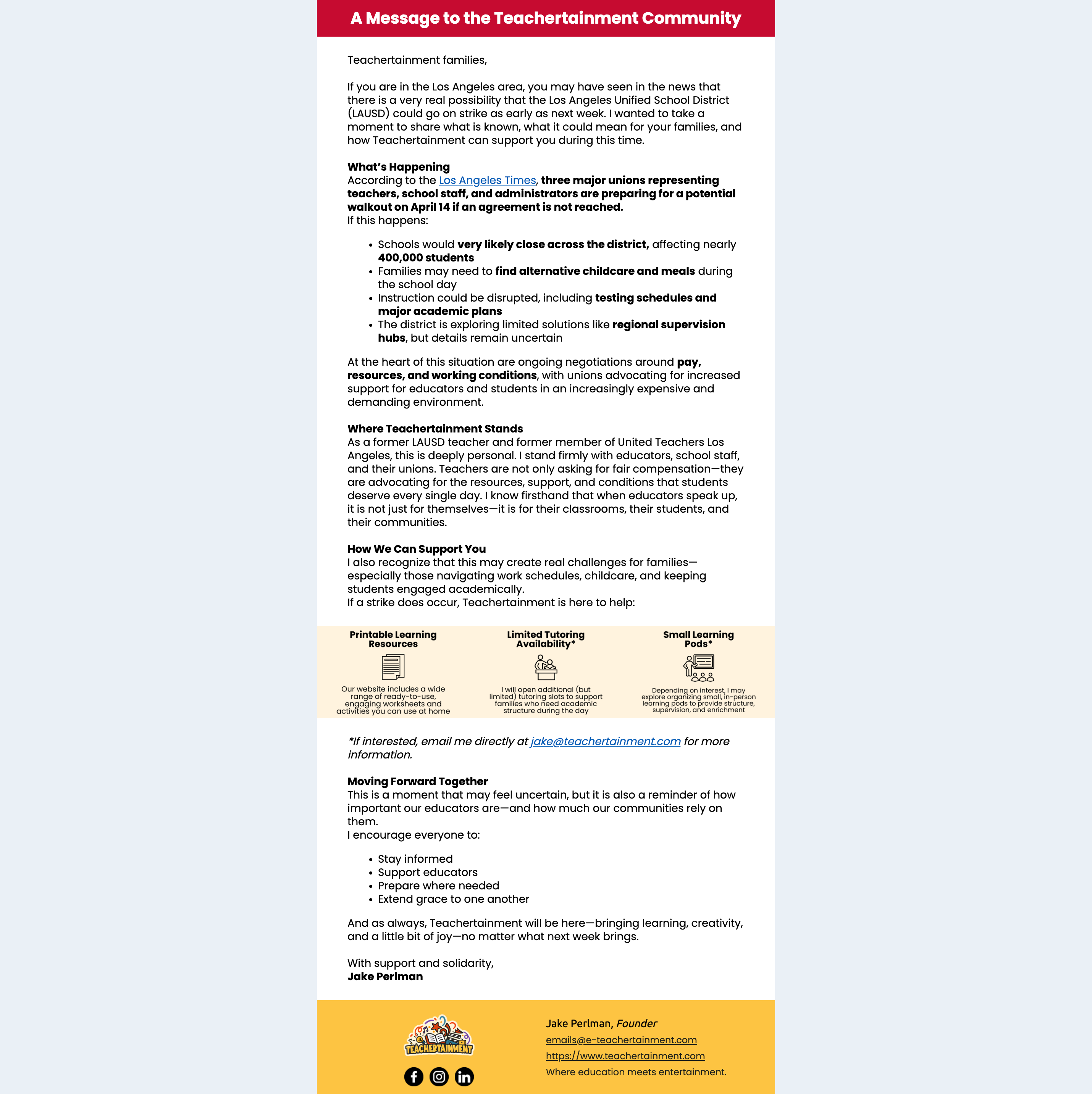 LAUSD Strike Email Campaign