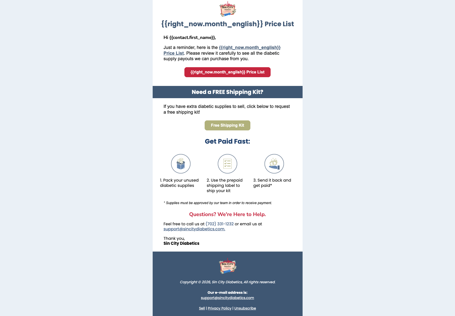 Sin City Price List Email