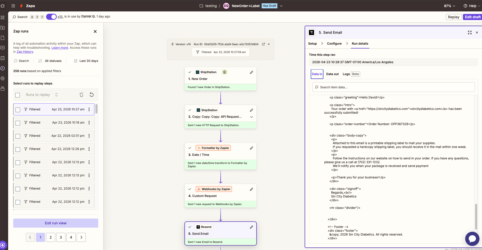 Return Label Email Automation - ShipStation to Zapier to Resend flow