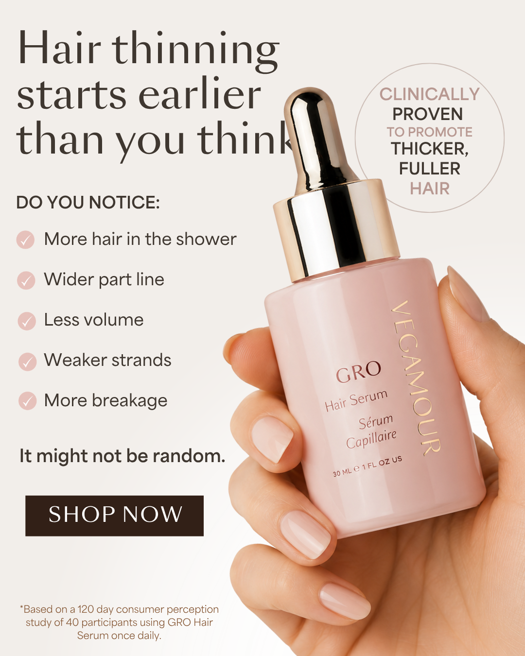 Hair thinning starts earlier than you think - GRO Serum