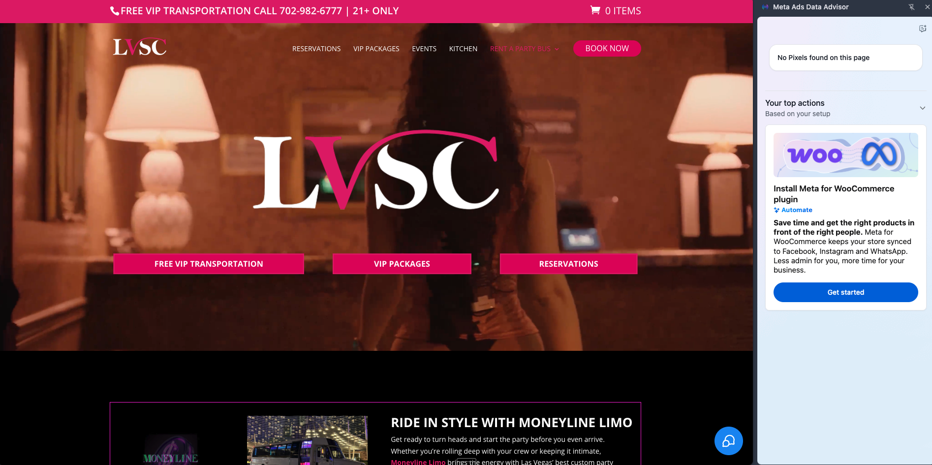 LVSC showing no Meta Pixel detected