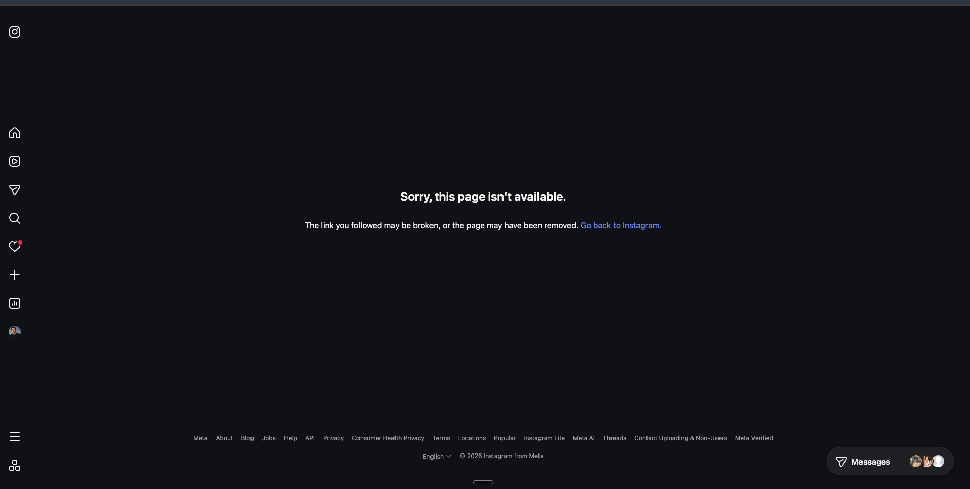 Broken Instagram link showing page not available