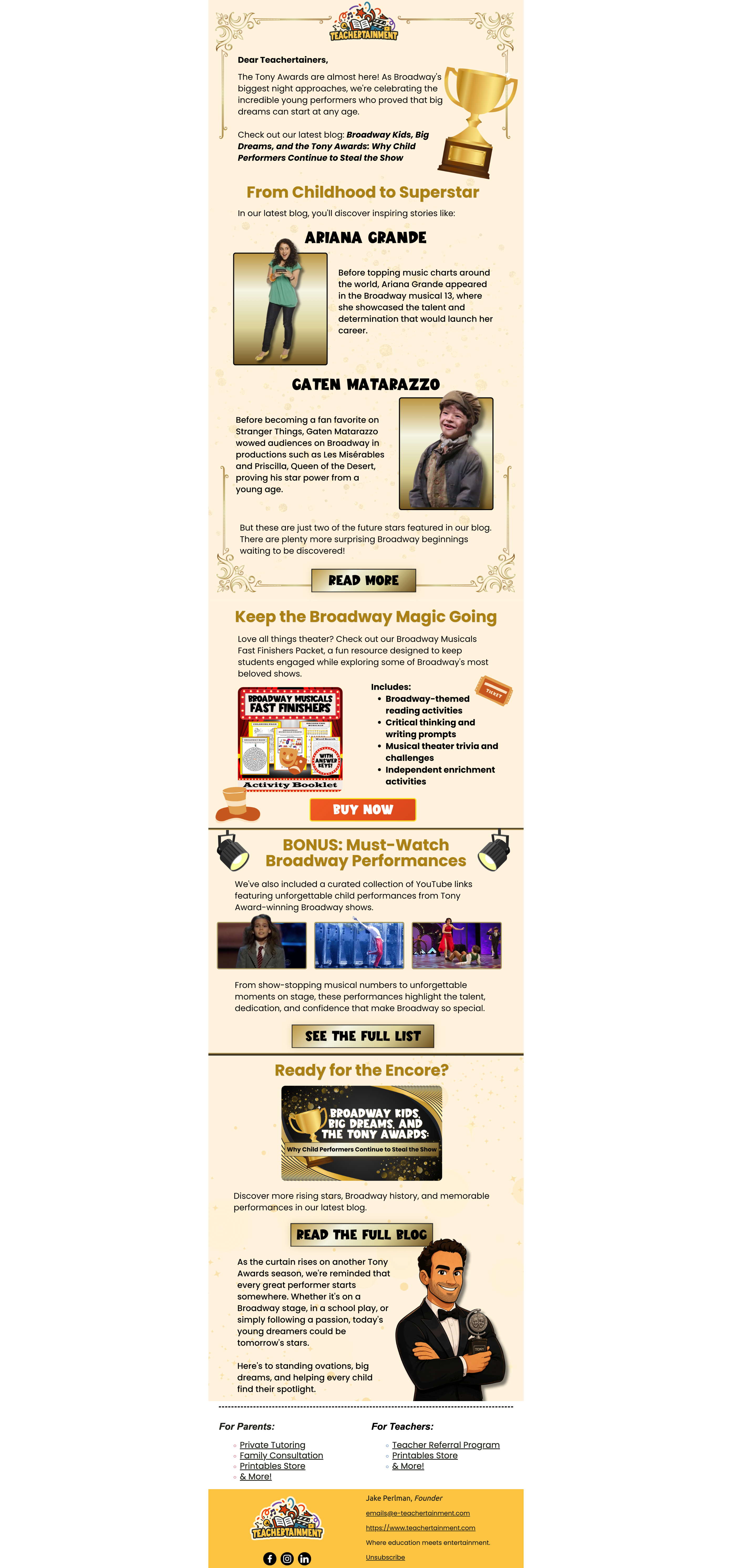 Tony Awards Email Design — Broadway Kids, Big Dreams