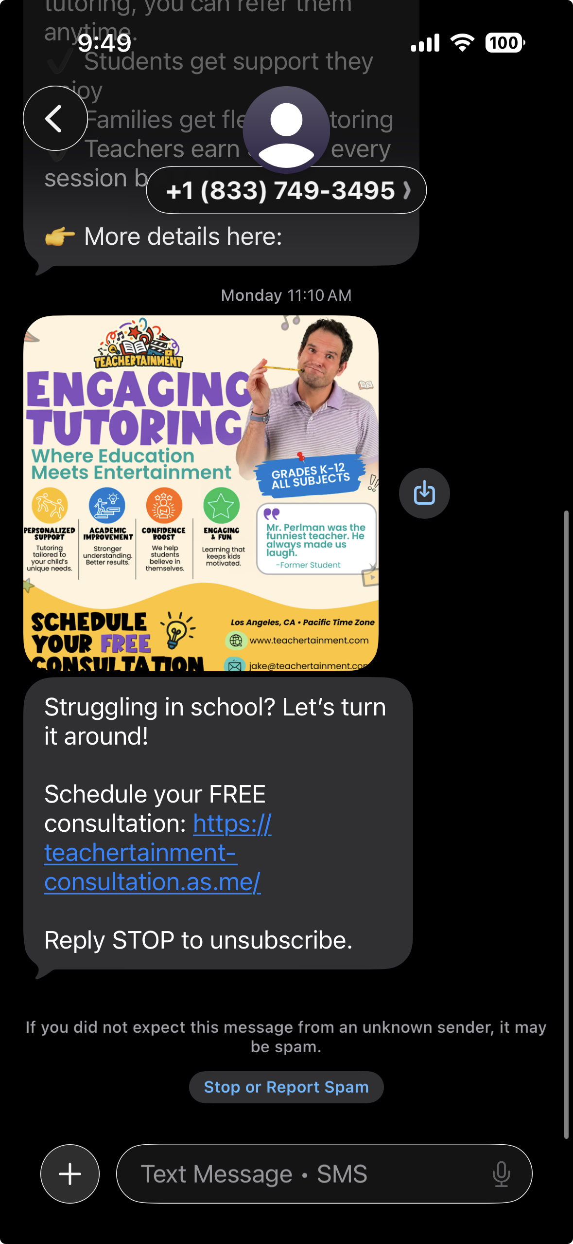 MMS Tutoring Services Message