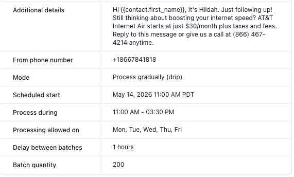 Bulk SMS Message Screenshot