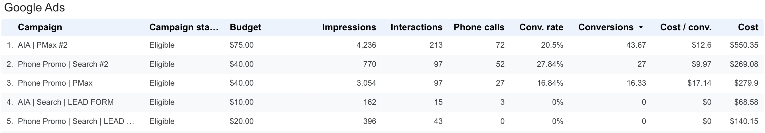 Google Ads Campaign Individual Results — Looker Studio