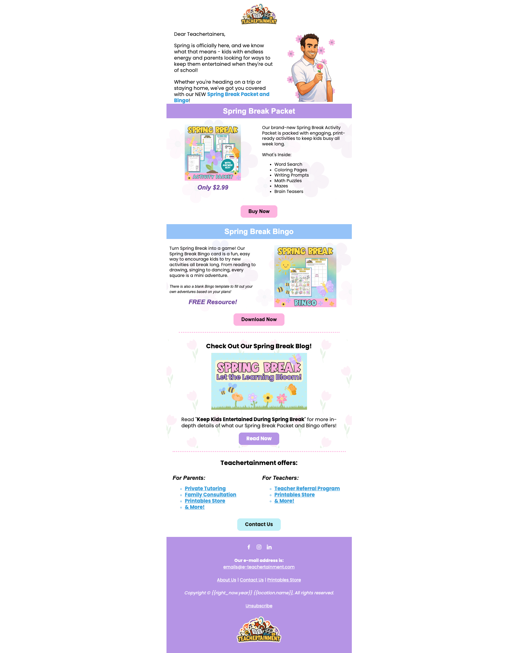 Spring break email preview