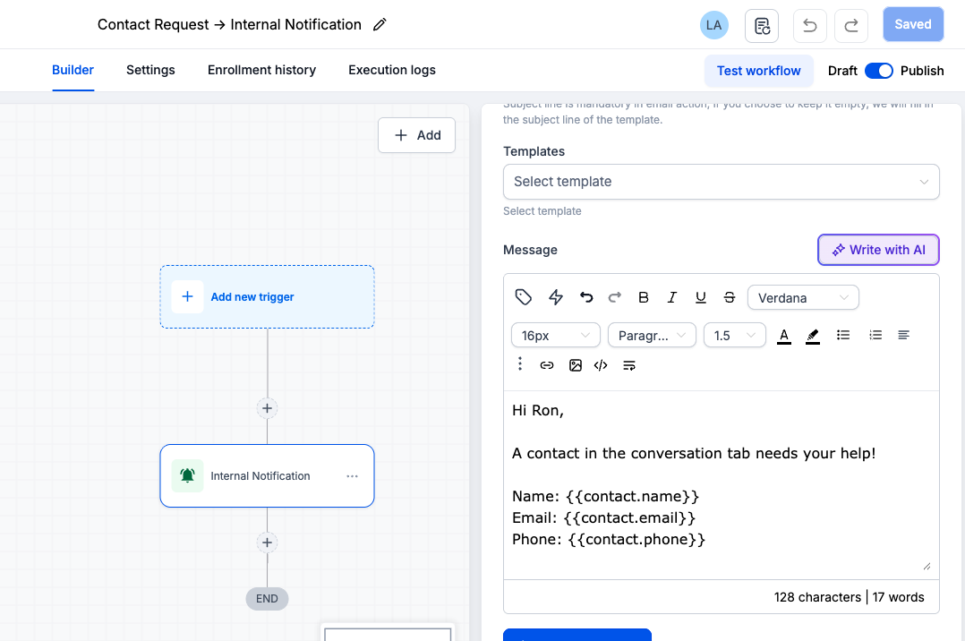 Internal Notification Messaging