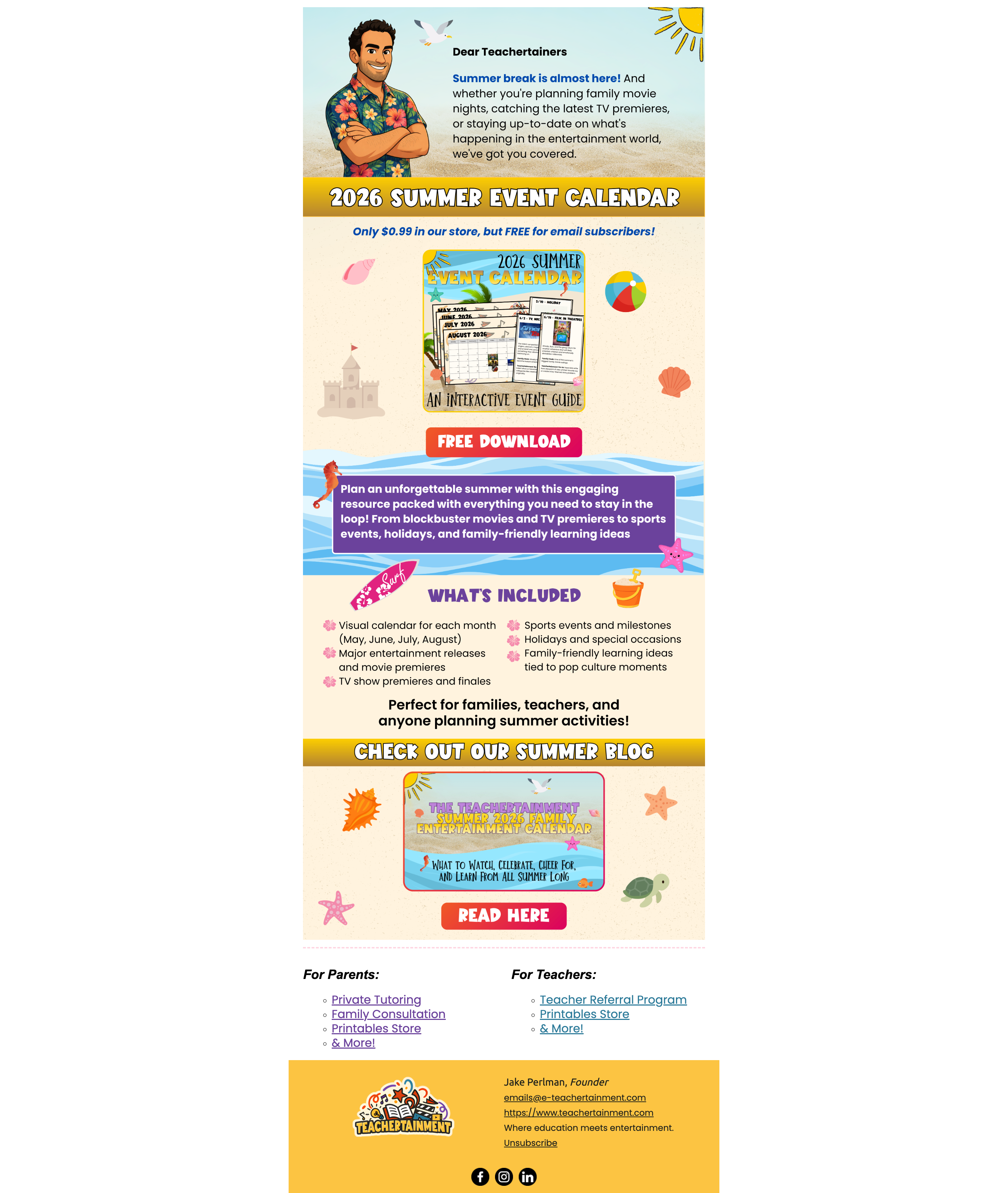 Summer Event Calendar Email Design