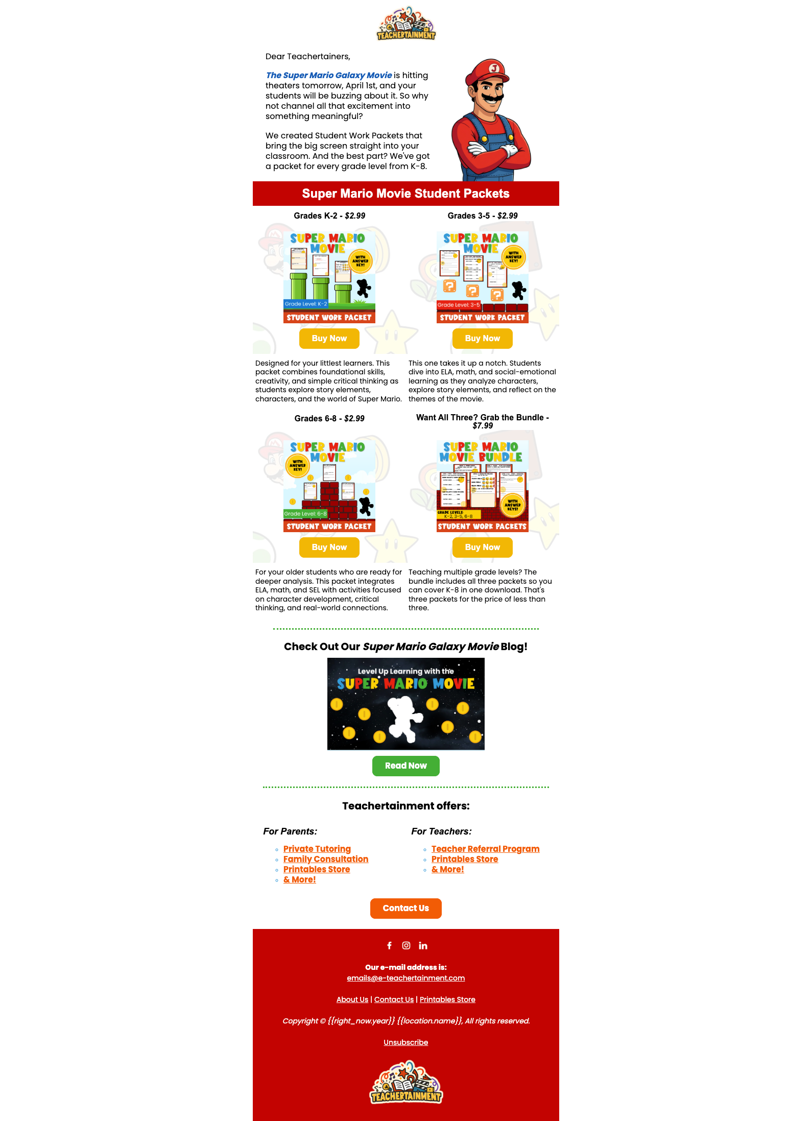 Super Mario Galaxy Movie email design