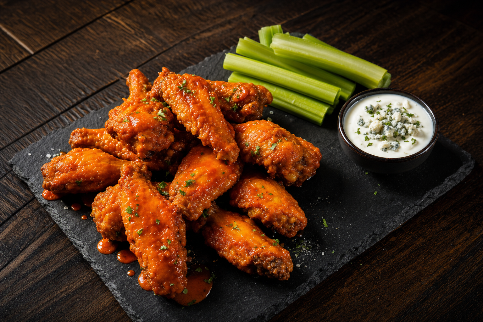 Buffalo wings with dipping sauce