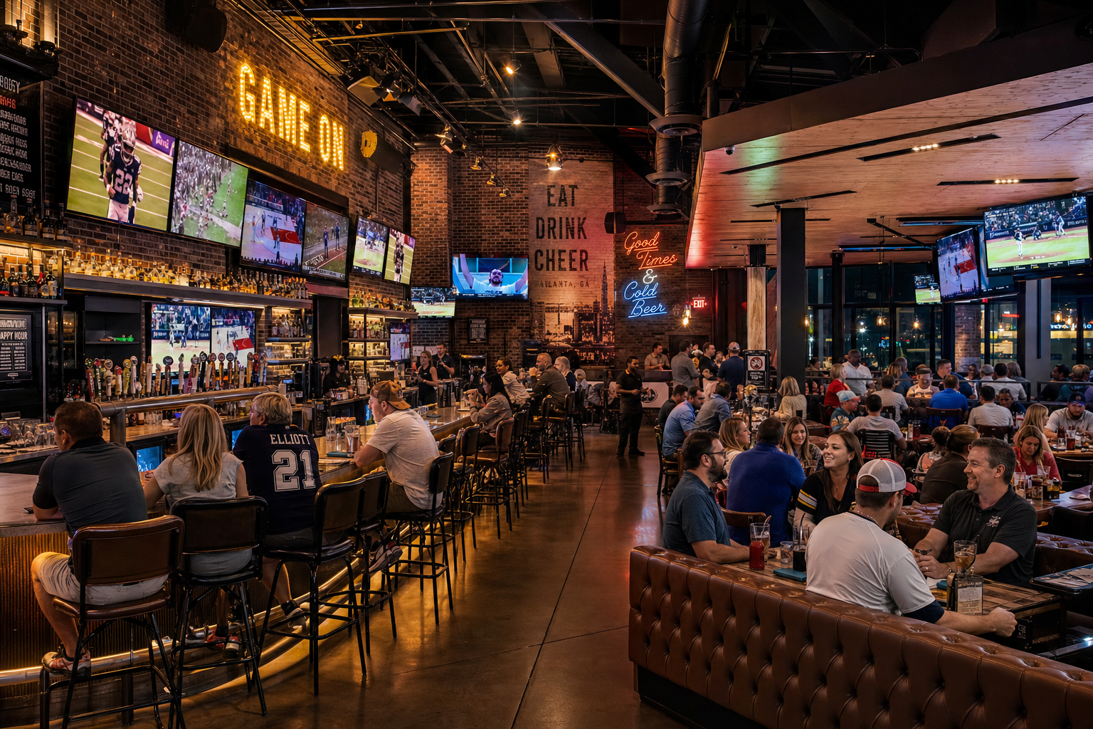 Ugly Dog Sports Cafe interior with TVs and bar